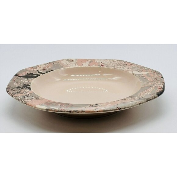 Longchamp Onxy Coco Salad Bowl Soup France Peach Gray Marble Pattern 8.5 inch - Picture 4 of 8